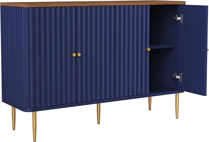 48" Sideboard Buffet Cabinet with Storage,Modern Accent Cabinet with 4 Door and Removable Shelves,Credenza Buffet Table for Living Room,Dinning Room,Entryway,Blue
