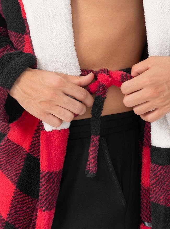 DAVID ARCHY Men's Hooded Robe Soft Coral Fleece Microfiber Bathrobe