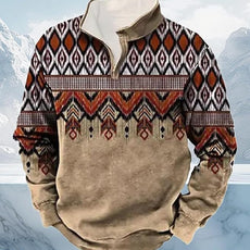 Western Sweatshirts for Men Aztec Cowboy Vintage Graphic Fleece Hoodie Mens Quarter Zip Pullover Country Jacket