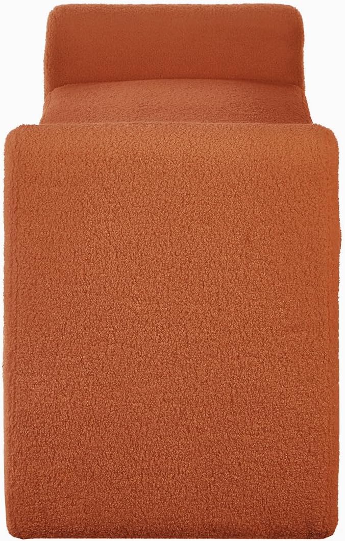 24KF Modern Upholstered Bed Bench Covered with Soft Boucle Teddy Fabric, Lovely Entryway Bench Ottoman with Armrest, 5062-Orange