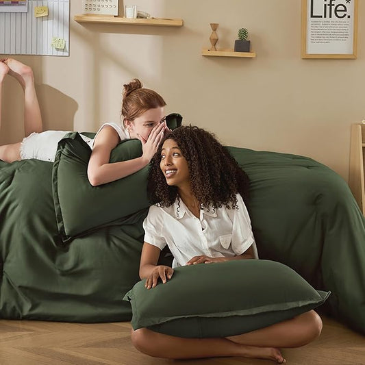 Litanika Comforter Set, Lightweight Solid Bedding Comforter Set, Fluffy Down Alternative Bed Set, Dark Olive Green, Twin/Twin XL