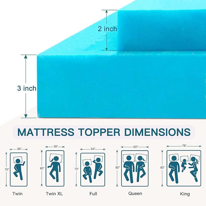 Airensky Memory Foam Mattress Topper Queen, Cooling Gel Infused High Density Topper with Removable Washable Cover, Bed Topper for Pressure Relief Back Pain, CertiPUR-US Certified, 2 Inch, 60"x80"