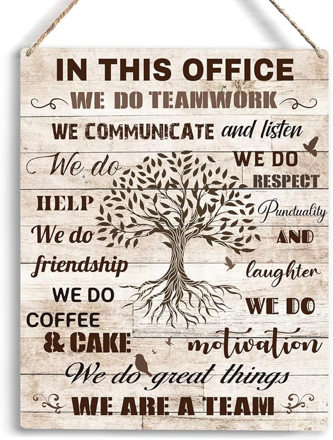 In This Office We Are A Team Inspirational Teamwork Wall Art Artwork for Office Birthday Christmas Gifts for Women Men Kids Wall Decor Framed Wooden Hanging Sign 10x8 Inch.