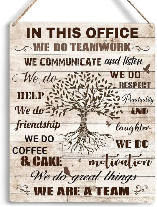 In This Office We Are A Team Inspirational Teamwork Wall Art Artwork for Office Birthday Christmas Gifts for Women Men Kids Wall Decor Framed Wooden Hanging Sign 10x8 Inch.