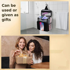 Shower Caddy for Dorm, Portable Hanging Shower Bag with Metal Hook, Oxford Cloth Quick Dry Mesh Organizer for Bathroom Essentials, Phone Pouch, 10.04 x 9.84 x 5.57 in/25.5 cm x 24.99 x 14.15 cm