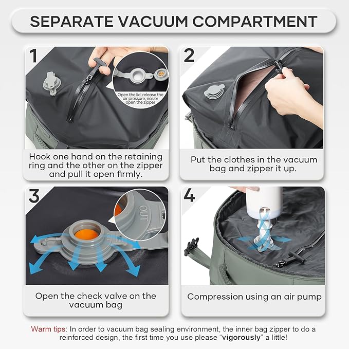 Vacuum Compression Backpack, Travel Vacuum Backpack with Electric Vacpack Pump, Flight Approved Carry On Personal Item Suitcase Luggage for Men Women, Sage Green, Small