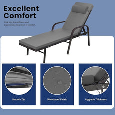 Patio Chaise Lounge Set 3 Pieces Pool Lounge Chairs,Cushioned Outdoor Folding Lounge Chair w/Arm and Rattan Adjustable Backrest for Poolside Porch,Folding Table Included,Grey