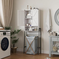 Over The Toilet Storage Cabinet with 2-Door Design Bathroom Organizers and Storage with Anti-Tip Device Over Toilet Organizer with Shelves for Bathroom,Restroom,Laundry White