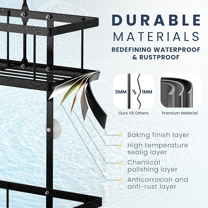 Sben Hanging Rustproof Shower Caddy with Soap Dishes and Toothbrush Holder – Space-Saving 5 Pack Bathroom Organizer, 4 Hooks for Easy Storage and Convenience (Black)