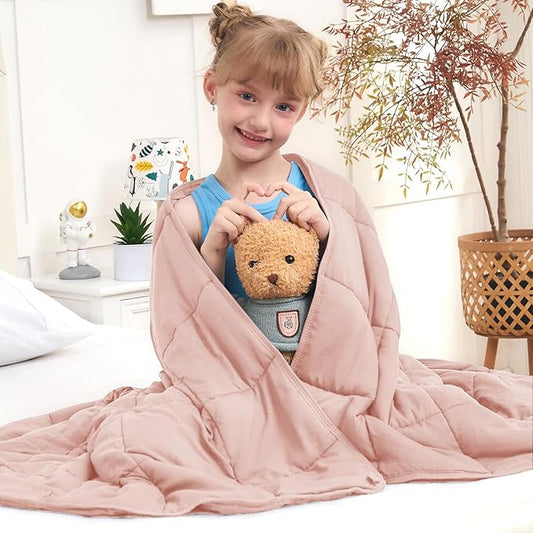 Pink Weighted Blanket Kids 5lbs, 36"x48", Cooling Heavy Throw Blanket for 20-40lbs, Microfiber Soft Thick Big Blankets Weighted Comforter Breathable Gift for Sleeping