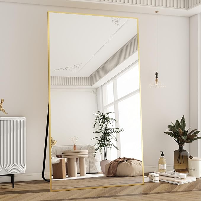 BEAUTYPEAK 76"x34" Rectangle Full Body Floor Mirrors, Full Length Mirror Hanging or Leaning, Aluminum Alloy Frame Wall Mirror for Bedroom, Dressing Room, Gold