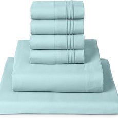 Mellanni Queen Sheet Set - 6-Piece Iconic Collection Bedding, (Including 4 Pillowcases), 16-Inch Deep Pocket, Easy Care, Extra Soft, Cooling Sheets, Brushed Microfiber - Aqua