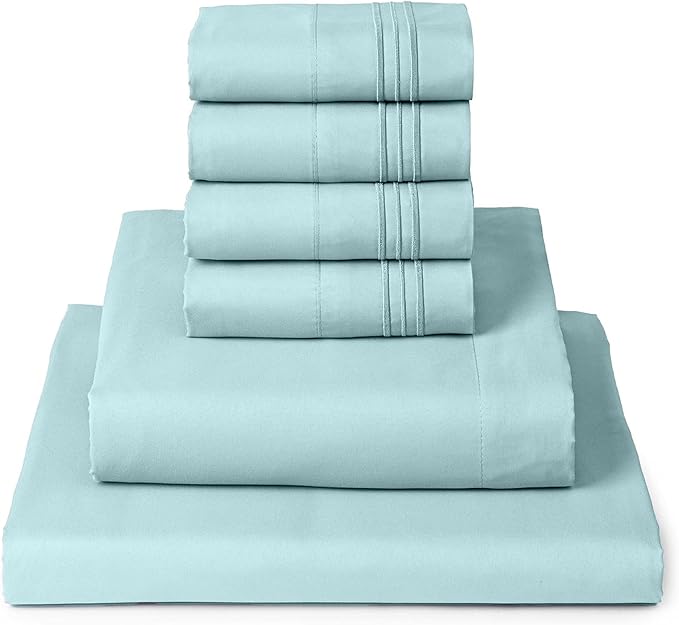 Mellanni Queen Sheet Set - 6-Piece Iconic Collection Bedding, (Including 4 Pillowcases), 16-Inch Deep Pocket, Easy Care, Extra Soft, Cooling Sheets, Brushed Microfiber - Aqua
