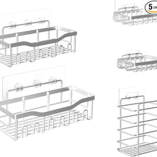 Fab Glass and Mirror 5-Pack Shower Caddy, Chrome- Shower Organizer & Shelves for Efficient Storage, Bathroom Caddy for Wall Organizer, Durable Showers Wall Caddy