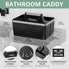 Black Shower Caddy Portable: Plastic Bathroom Caddy Organizer with Handle and Holes, Cleaning Caddy, Hard Shower Basket Storage Tote for Toiletry, College Dorm Room Essentials for Men