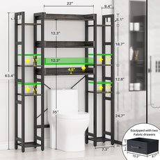 Over The Toilet Storage with 2 Drawers - 11 Tier Bathroom Organizer Freestanding Space Saver Storage Rack with Adjustable Shelf Above Toilet Stand with 4 Hooks for Restroom, Laundry, Grey Oak