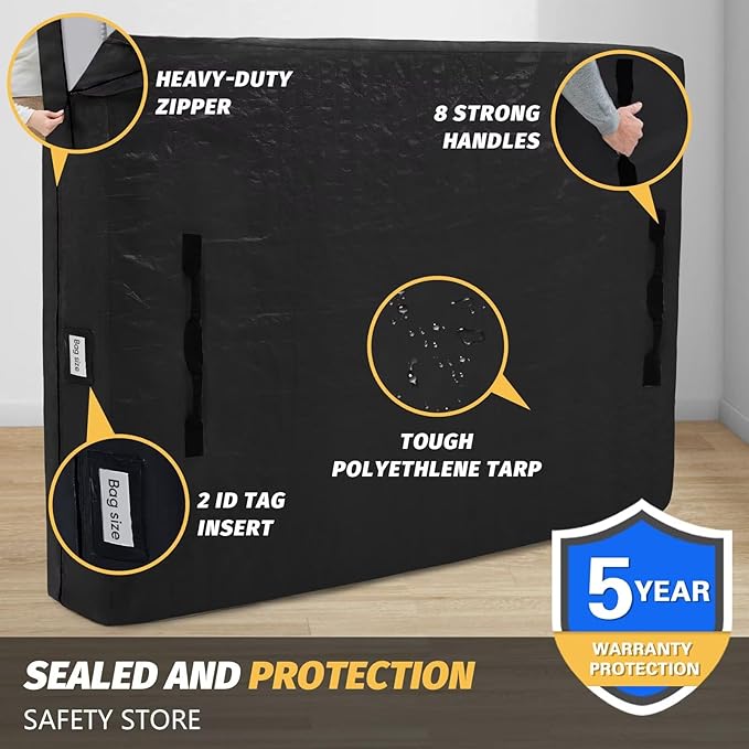 Mattress Bags for Moving and Storage, BETU Waterproof Mattress Protector Full XL Mattress Cover with 8 Heavy Duty Handles and Zipper Extra Thick Moving Supplies for Bed (2 Pack:82x57x13.5 Black)