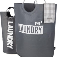 Caroeas Super Large 150L Laundry Basket Pro, Waterproof Laundry Hamper, Collapsible Laundry Basket Easy Storage, Clothes Hamper Stands Up Well, Laundry Bag with Padded Handles (Dark Grey)