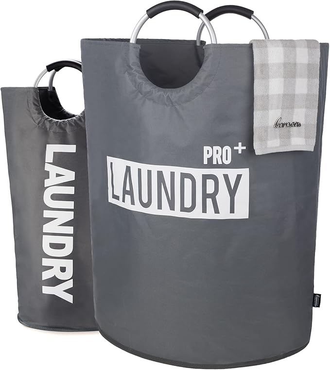 Caroeas Super Large 150L Laundry Basket Pro, Waterproof Laundry Hamper, Collapsible Laundry Basket Easy Storage, Clothes Hamper Stands Up Well, Laundry Bag with Padded Handles (Dark Grey)
