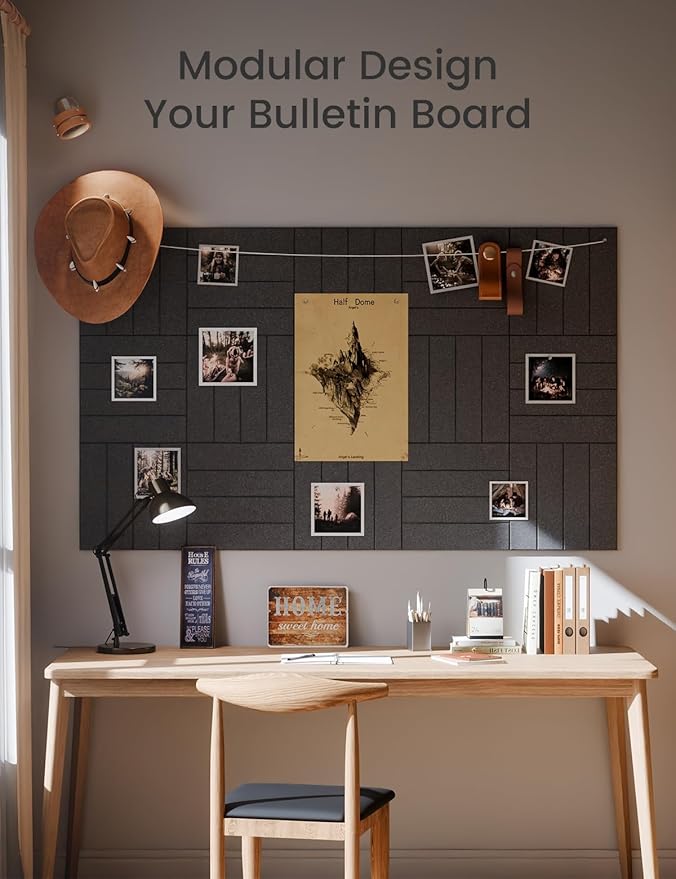 Felt Bulletin Board Tiles Large 36" x 24"Cork Board Alternative-6 Pack with 40 Adhesive Tabs, Thick Slat Wall Panels for Office Decor, Push Pin Board Wall Organizer Alternative-Charcoal Gray
