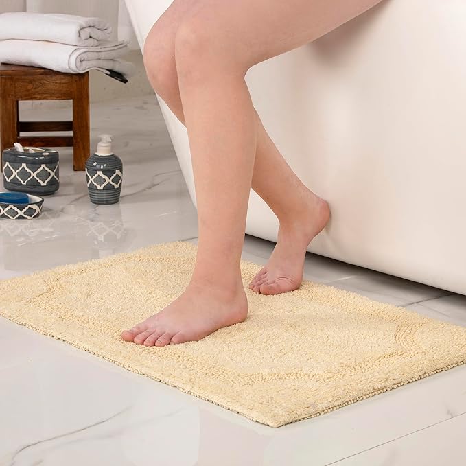 voyzz home Set of 2 Reversible Bath Rug 20x32 inch -17x24 inch | 100% Cotton Hand Tufted Soft & Absorbent Bath Mat|Washable Quick Dry Shaggy Shower Mat | Non-Slip Mordern Bathroom Decor | Yellow…