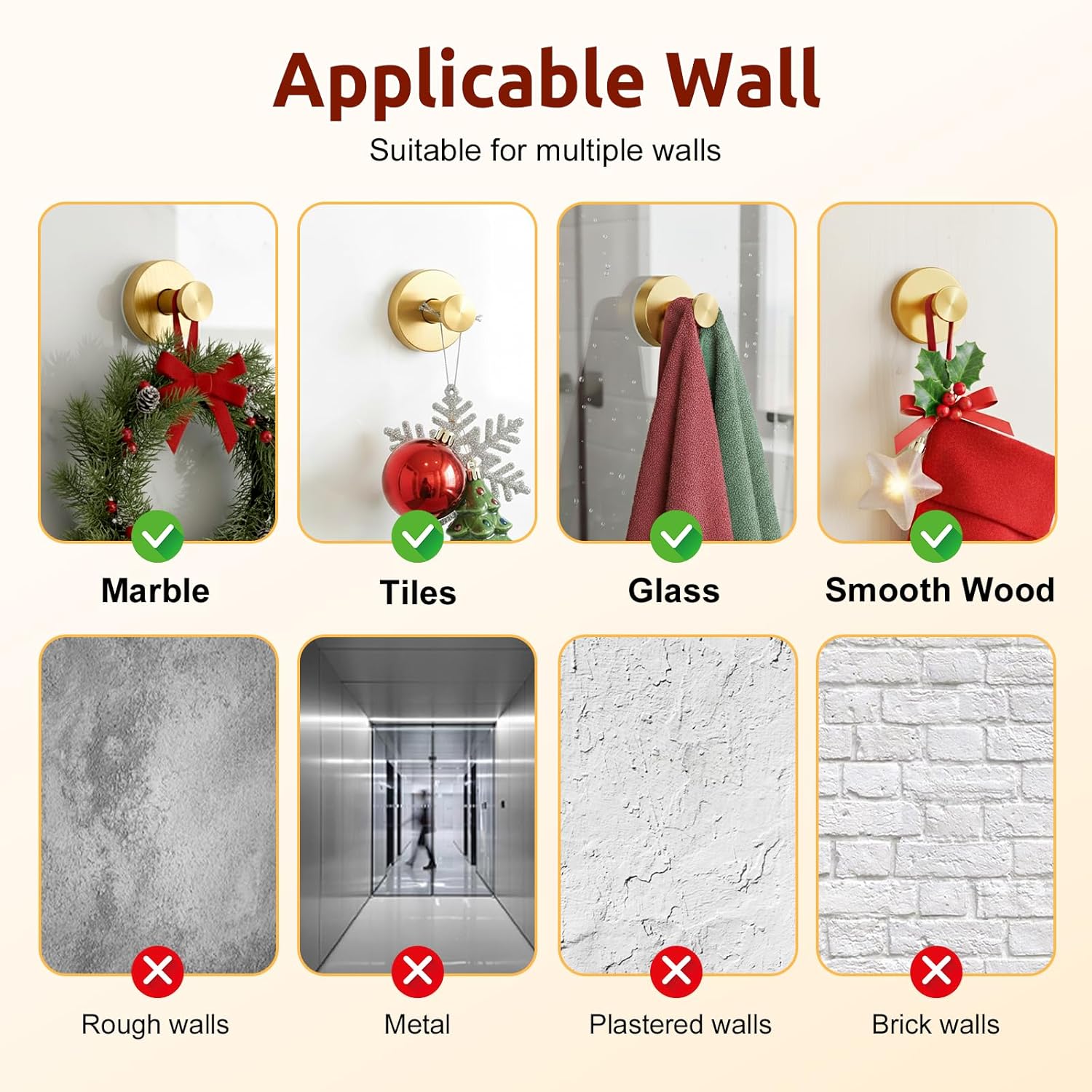 4 Packs Suction Cup Hooks for Shower, Heavy-Duty Wreath Hangers for Front Door, No Drill Glass Door Shower Suction Hooks No Damage for Walls Bathroom Kitchen Window Mirror Tile Towel Coat Robe Loofah
