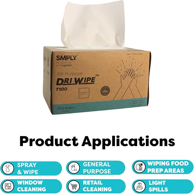 Dri-Wipe™ T100 All-Purpose Center-Pull Wipes – 24 Boxes of 200 (4,800 Total) – Disposable Cleaning Wipes, a Smarter Alternative to Paper Towels for Janitorial, Retail & Foodservice Use