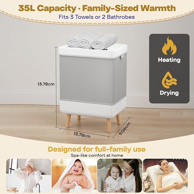 35L Towel Warmer Gift Set – Family-Sized Foldable Design with Window, Dual Safety Shut-Off for Overheat & Tip-Over, 12 Aroma Discs – A Spa-Like Luxury for Home & Loved Ones
