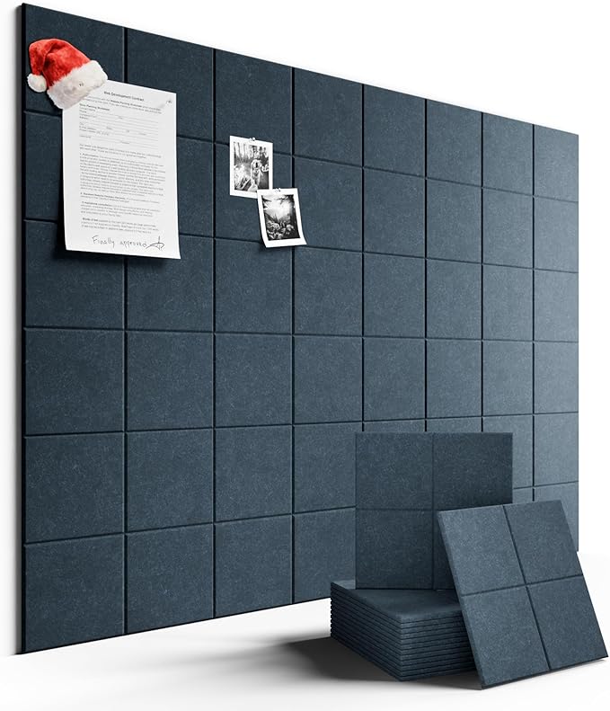 Large Felt Bulletin Board 48" x 36" Cork Board Alternative-12 Pack with 70 Safe Removable Adhesive Tabs, Cork Boards for Walls for Home Office Classroom Pin Board-Deep Charcoal Blue