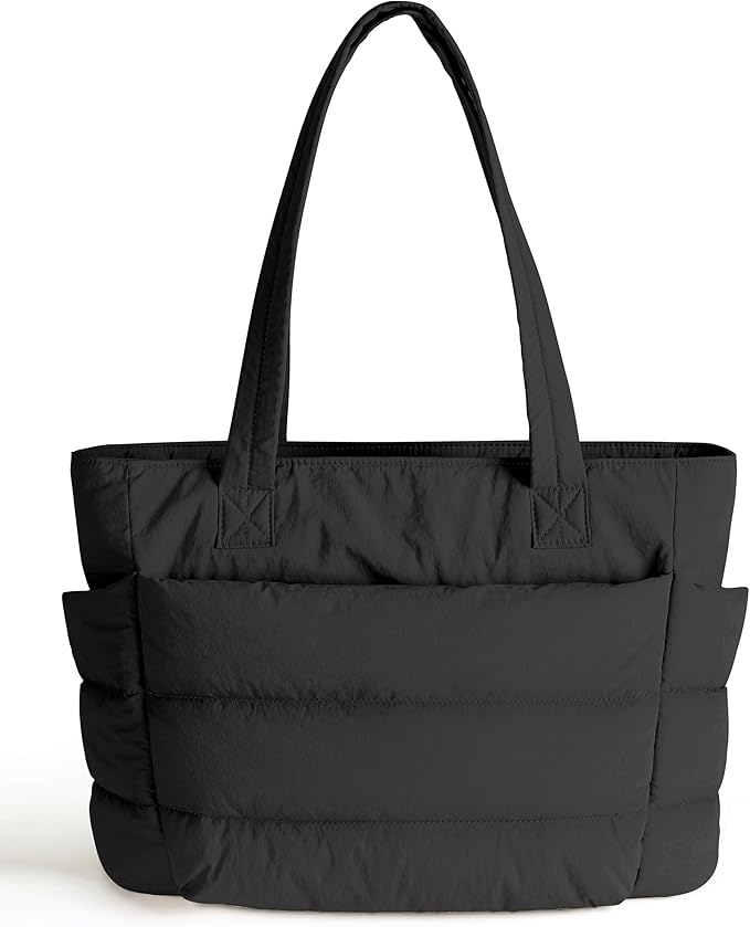 Puffer Tote Bag for Women, Cute Quilted Carryall with Zippered Compartments Shoulder Bag Handbag for Work, Travel, Gym