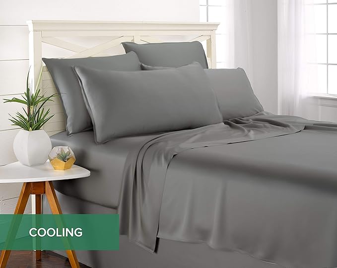 Pure Bamboo Full Sheets, Genuine 100% Organic Viscose Derived from Bamboo Bed Sheet Set, Luxuriously Soft & Cooling, Double Stitching, 2 Year Quality Promise (Full, Stone Grey)