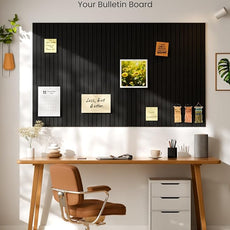 Bumusty Large Cork Board Alternative-47 x35 Felt Bulletin Board Tiles, with 30 Pushpins, 70 Adhesive Tabs, 12-Pack Slat Wall Paneling, Cork Boards for Office Push Pin Board Felt Board-Black