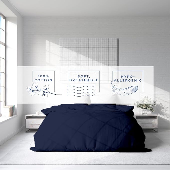 Kotton Culture 3 Pc 120"x120" Duvet Cover Set Super King Plus/Super Oversize King 100% Egyptian Cotton - 600 TC Comforter Cover, Zipper Closure & Corner Ties - Fits Only Extra Large Inserts -Navy Blue