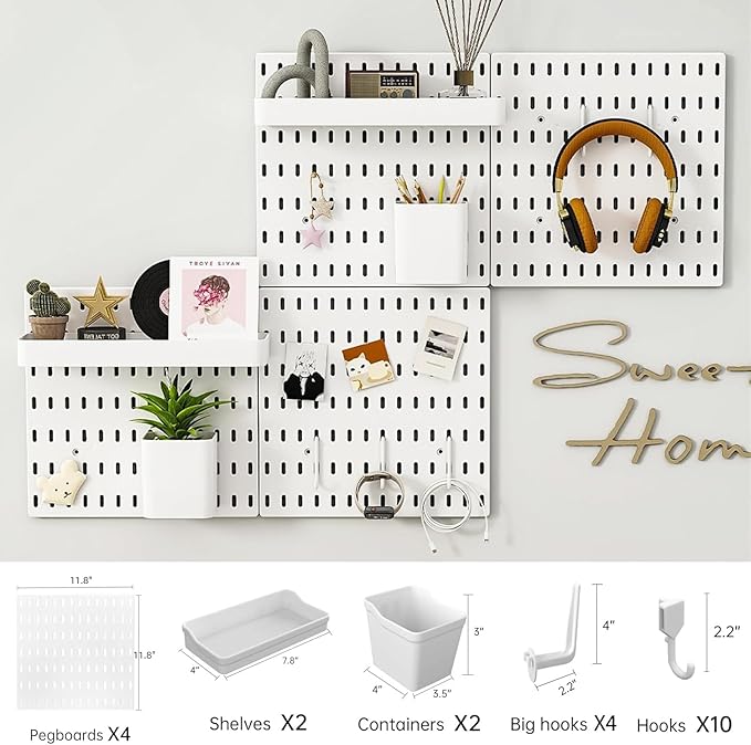 Revamp Your Space With A Versatile Pegboard Kit - Effortlessly Organize Home, Office, And Gaming Setup With Customizable Hanging Solutions (White)