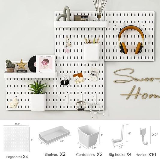 Revamp Your Space With A Versatile Pegboard Kit - Effortlessly Organize Home, Office, And Gaming Setup With Customizable Hanging Solutions (White)