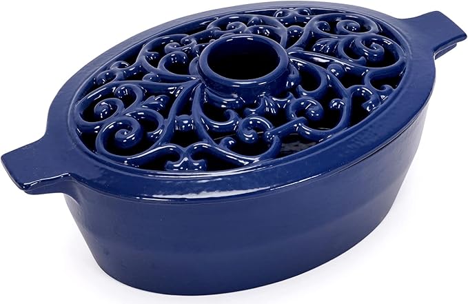 INNO STAGE Wood Stove Steamer, Cast Iron Humidifier for Stove, Home Indoor Decorative, Blue Finish, Rust Resistant, Lattice Top, 2.5 Quart Capacity, Patented