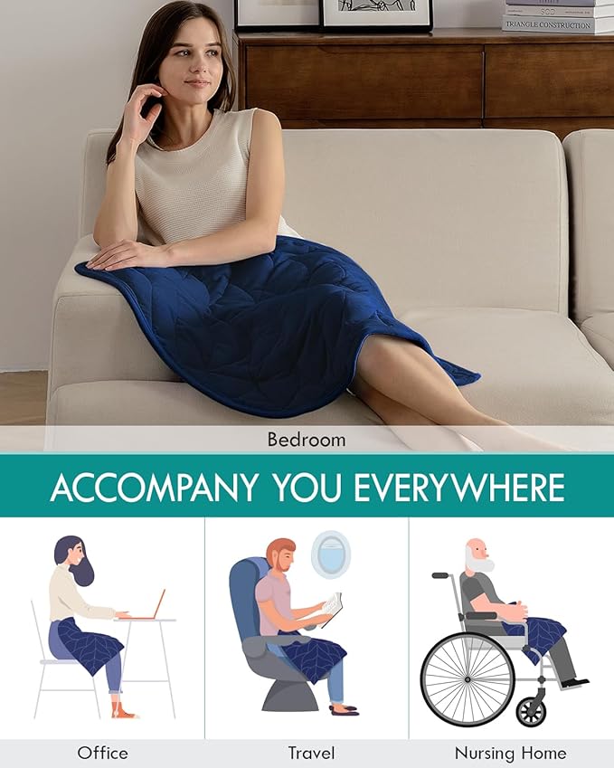 Kaisa Weighted Blanket for Adults(5 lbs, 23" x 29"), Soft Weighted Lap Blanket Machine Washable, Small Heavy Blankets with Glass Beads for Travel & Sleep,Navy Blue