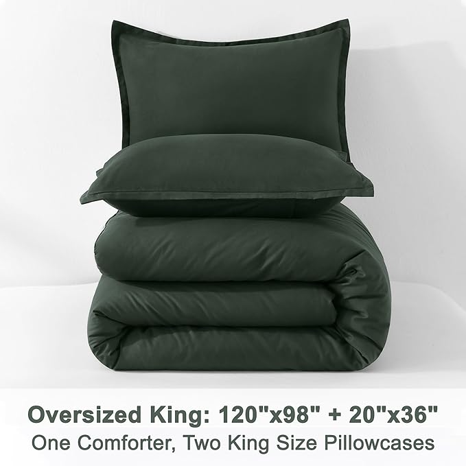 Litanika Comforter Set, Lightweight Solid Bedding Comforter Set, Fluffy Down Alternative Bed Set, Forest Green, Oversized King