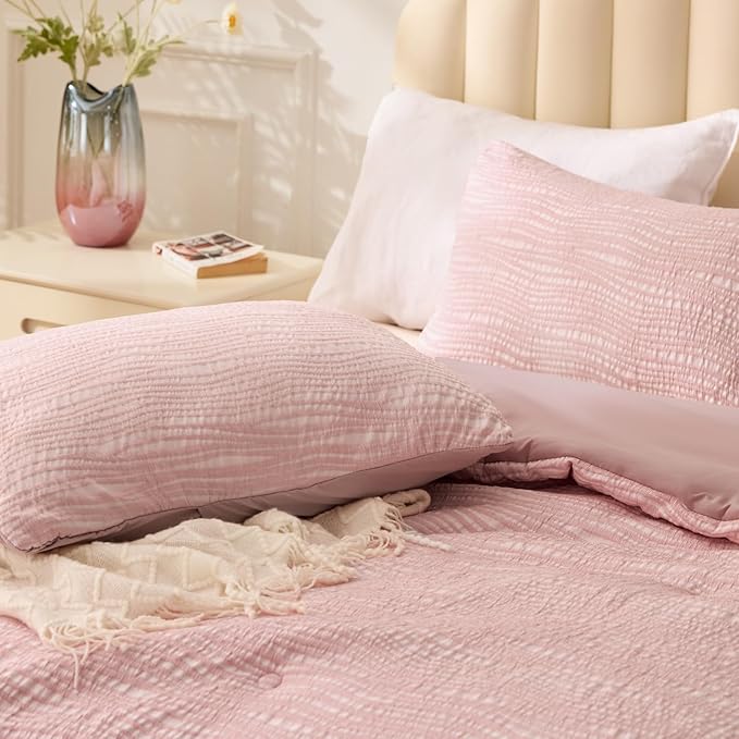 BEDELITE Blush Pink King Size Comforter Set - 3 Pieces Boho Tufted Jacquard Bedding Comforter Sets, Lightweight Soft & Warm King Bedding Set with 2 Pillowcases for All Season