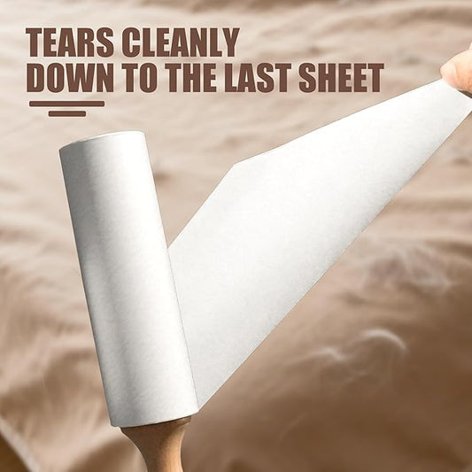 Lint Roller with Wooden Handle- 6.3 Inch Refills, 4 Rolls x 100 Sheets with Adjustable Tool | Pet Hair Remover for Furniture, Clothing | Ergonomic Grip, Durable Design