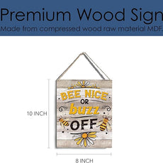YCYD Bee Decor Bee Nice Or Buzz Off Wooden Hanging Sign, Rustic Farmhouse living room Decorations for Home Kitchen Wall Art Sign 10x8 Inches Inspirational Gift for Bee Farm Owners