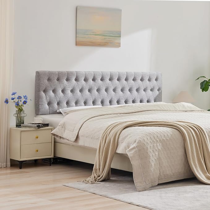 Kingfun Cal King Size Headboard only, Modern Button Tufted Upholstered Headboards, Premium Linen Fabric Headboard with Wooden Legs, Adjustable Solid Wood Head Board, Grey