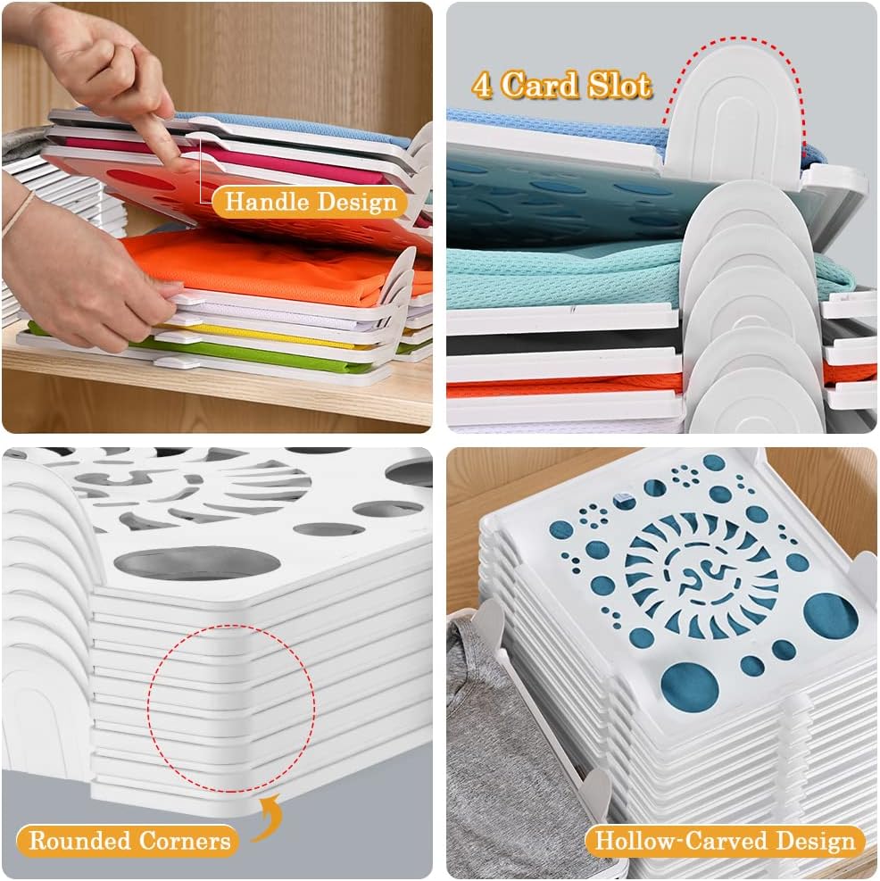 Accenter Tshirt Organizer for Clothes Storage, Stackable Closet Organizer with Easy Access, Shirt Folder Board, Sturdy and Durable, Clothes Folder 10-Pack