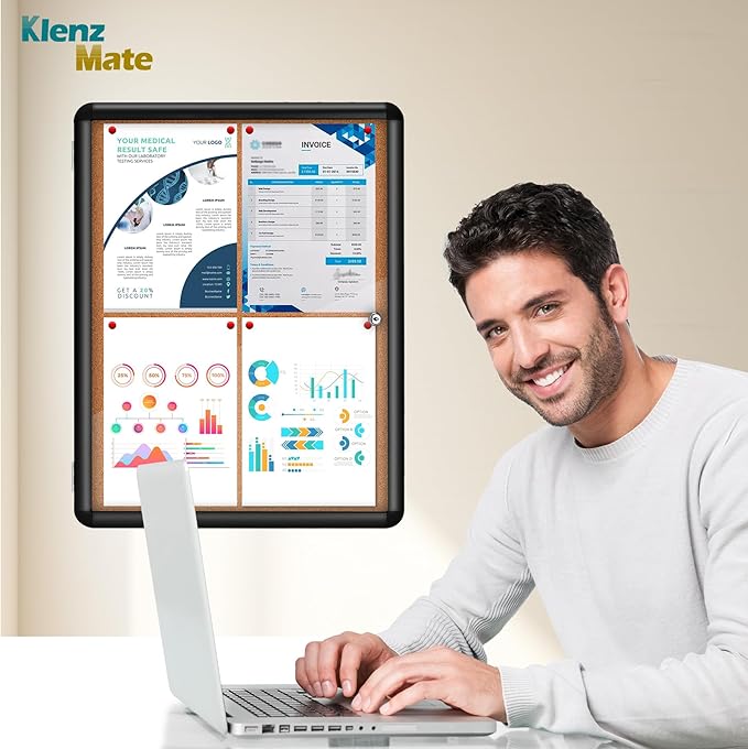 26"x20" Enclosed Cork Bulletin Board Tamper-Proof Dispaly Case,Aluminium Frame,Shatter Resistant Lockable Bulletin Board with Clear Acrylic Door for School,Office,Mall,Community,Hospital