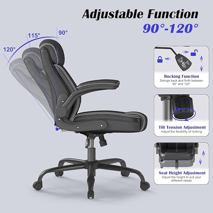AnyGod Executive Chair with Flip-up Armrests, Lumbar Support, Adjustable Height, Mid-Back with Rocking Function for Executives