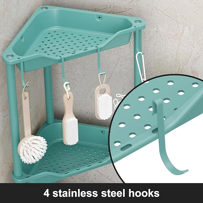 Orimade Rustproof 5 Tier Floor Standing Corner Shower Caddy Organizer, Plastic Metal Splicing Floor Corner Shelf Rack Stands for Bathroom, Blue