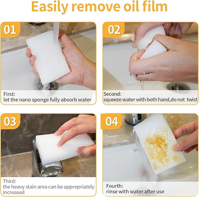 100 Pack Magic Cleaning Sponges Eraser, Multi-Functional Melamine Sponge Foam Cleaning Pads for Household Kitchen Bathroom Furniture Bathtub Sink Cleaning Kitchen Dish Sponge, 10x6x2cm