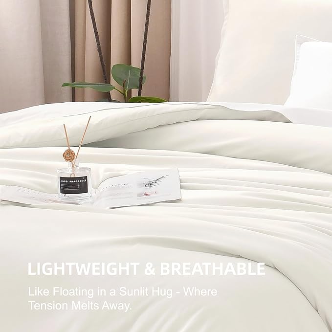 Litanika Comforter Set, Lightweight Solid Bedding Comforter Set, Fluffy Down Alternative Bed Set, Cream, California King