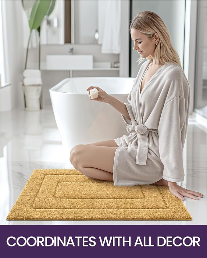 DEXI Bathroom Rug 36x24, Non Slip Washable Bath Mat for Shower Floor, Absorbent Soft Bathmat with Rubber Backing, Quick Dry Microfiber Carpet, Yellow