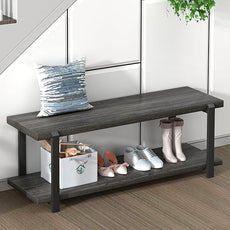 FOLUBAN 47 Inch Shoe Storage Bench, Rustic Wood and Metal Entryway Bench for Hallway Front Door Entrance, Vintage Indoor Shoe Rack Bench Seat for Bedroom Living Room, Dark Gray